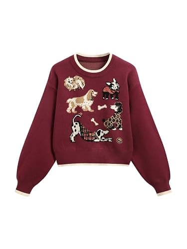 CIDER Women's Fall Cozy Sweaters Cute Sweaters Dog Graphic Long Sleeve Crewneck Soft Knit Casual Pullover Trendy 2025 - Image 1