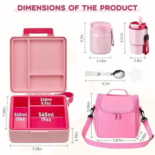 Pawtong Lunch Box Set with Bento Box Container, 17OZ Stainless Steel Food Soup Thermo, Kids Water Bottle & Portable Insulated Lunch Bag – Leakproof, Hot/Cold Retention for School, Travel(Pink) thumbnail 2