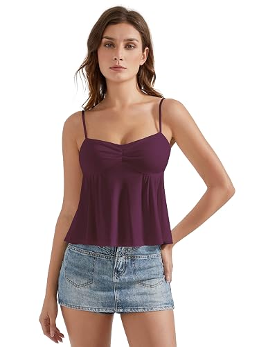 OMKAGI Cute Peplum Camisole Tops for Women Built in Bra Sleeveless Going Out Tank Top thumbnail 3