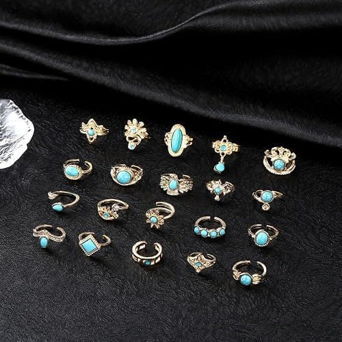 GIGB PBDK 20Pcs Gold Turquoise Rings for Women Tiny Vintage Boho Western Jewelry Retro Statement Midi Knuckle Joint Stacking Rings Pack thumbnail 6