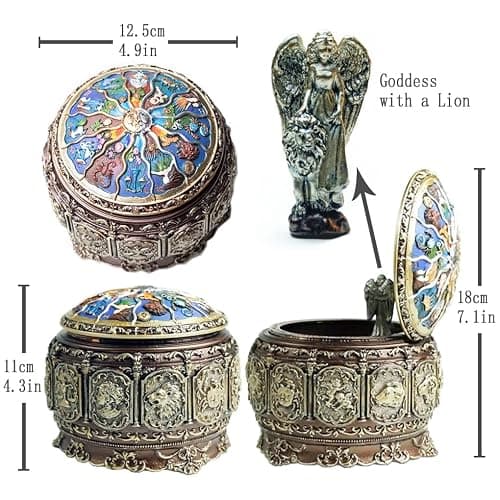 Vintage Music Box with Constellations Rotating Goddess LED Lights Twinkling Resin Carved Mechanism Musical Box with Sankyo 18-Note Wind Up Signs of The Zodiac Gift for Birthday (A1 Upgraded) thumbnail 3