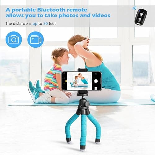Ubeesize Portable Tripod Stand with Wireless Remote & Clip, Flexible Phone Holder for Video Recording (Blue) thumbnail 2