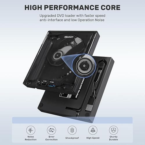 Unitek External CD DVD Drive, USB 3.0 Type-C Portable CD/DVD +/-RW Drive/DVD Player with SD Card Reader USB 3.0 USB C Hub CD ROM Burner Compatible for Laptop Desktop PC Mac Windows 11/10/8/7 Linux thumbnail 6