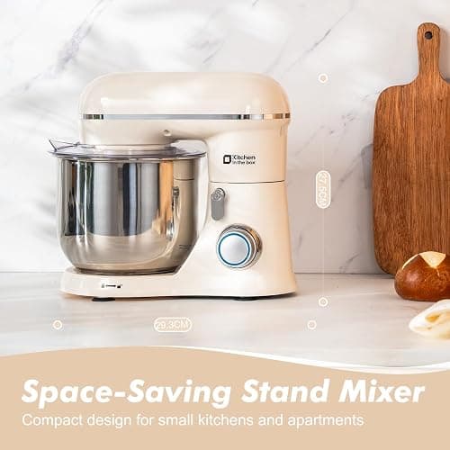 Kitchen in the Box Stand Mixer, 3.5 QT Small Kitchen Electric Stand Mixers, 10-Speed Portable Lightweight Dough Mixer for Daily Use with Egg Whisk, Dough Hook, Beater (Cream White) thumbnail 2