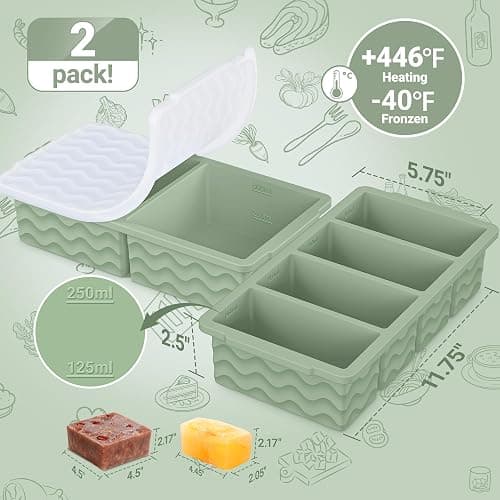 Silicone Freezer Molds for Soup with Lid, 1-Cup & 2-Cup Large Ice Cube Trays Food Storage Containers for Meal Prep, Freeze 250mL/125mL Portions – 2 Pack thumbnail 3
