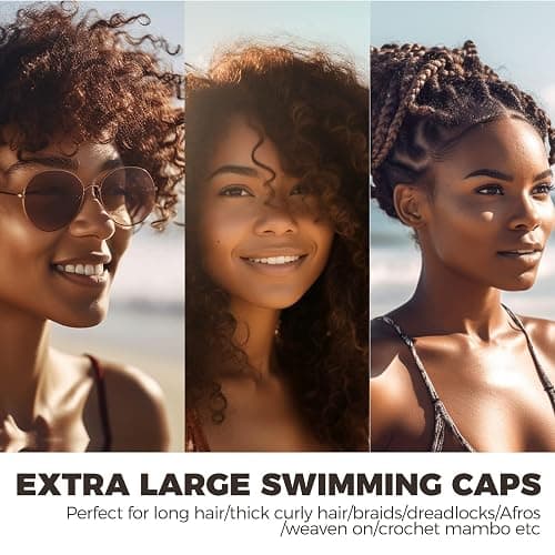 Extra Large Swim Cap - Swim Cap for Long Hair, Dreadlocks, Weaves, Hair Extensions, Braids, Curls & Afros - Silicone Swimming Cap for Women & Men, Keep Hair Dry thumbnail 5