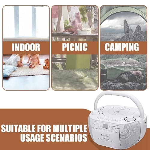 Retekess TR621 CD and Cassette Player Combo, Boombox CD Player for Home, AM/FM, Tape Recording, TF/USB Drive, AC or D Battery Powered, Headphone Jack, Stereo Sound (White) thumbnail 9