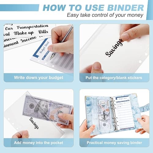 Onlyesh Budget Binder, Cash Envelopes for Budgeting, Money Organizer for Cash, 28Pcs Budget Binder with Cash Envelopes, Marble 6-Ring Money Saving Binder(Blue) thumbnail 6