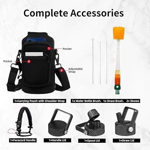 YONICOER Insulated Water Bottle 64oz,Triple Wall Vacuum Stainless Steel(Dishwasher Safe),Leak Proof & Non-BPA,Flask Jug with Paracord Handle & Straw Spout Lids Sports Sakura thumbnail 7