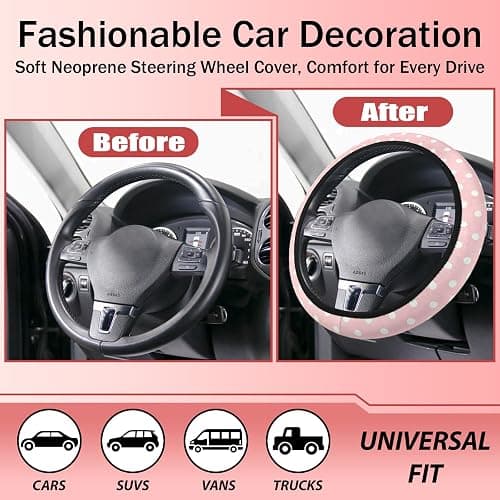 Polka Dot Steering Wheel Cover，Cute Polka dots Car Accessories for Women and Men-Elastic Universal 15 Inch Steering Wheel Covers with 2 pcs Cup Holder thumbnail 4