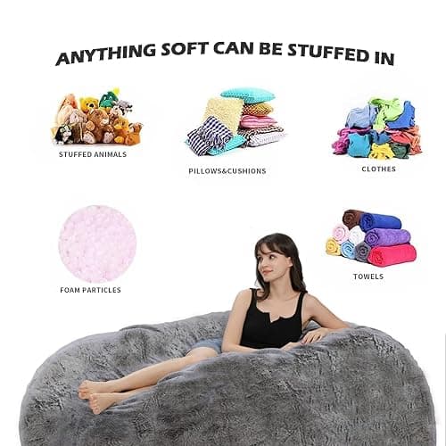 FIEATES Bean Bag Chair for Adults Kids No Filler Soft Round Giant Beanbag Chair Lazy Sofa Reading Chair Cover, 3.5FT, Black thumbnail 5