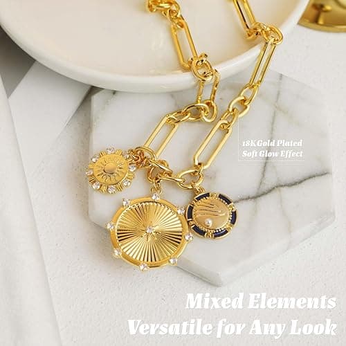 HETICA Chunky Gold-Plated Necklace for Women Heart Pendants Necklace Sun Flower Necklace Fashion Hip Hop Choker Gift thumbnail 2