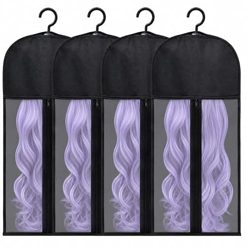Hadwoer 4-Pack Hair Extension Holder - Wig Storage Bags with Hanger for Multiple Wigs, Dust-proof, Ideal for Hair Extensions & Accessories - Image 1