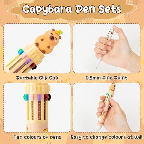GwaOery Capybara Pencil Case Multi-Layer Stationery Set Multifunctional Pencil Pouch Large Capacity Case with Zip Include Capybara Pens Stickers Sticky Notes for Office Kids Students School Supplies thumbnail 3