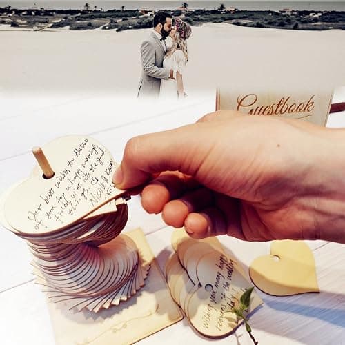 Wedding Guest Book Alternative Sign 72 Wood Hearts Guest Book Wedding Reception, Wedding Decorations Baby Shower 1st Birthday Party Decoration Baptism Rustic (Heart) thumbnail 2