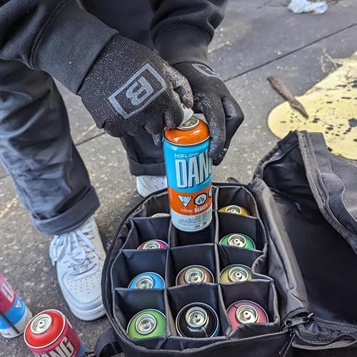 DANG HiFlow High Pressure Graffiti Spray Paint Set of 12 Popular Colors, 400ml Cans, Fast-Drying Gloss Finish, Weather Resistant Graffiti Paint, Ideal for Murals, Metal, Canvas, Orange Dot Fat Caps thumbnail 7