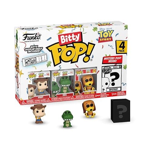 Funko Bitty Pop! Toy Story - Woody 4PK - Woody, Rex, Slinky Dog and A Surprise Mystery Mini Figure - 0.9 Inch (2.2 Cm) Collectable - Stackable Display Shelf Included - Gift Idea - Cake Topper - Image 1