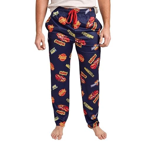 Bioworld Pixar Cars Lightning McQueen & Radiator Springs Logos Adult Navy Sleep Pajama Pants - Image 1