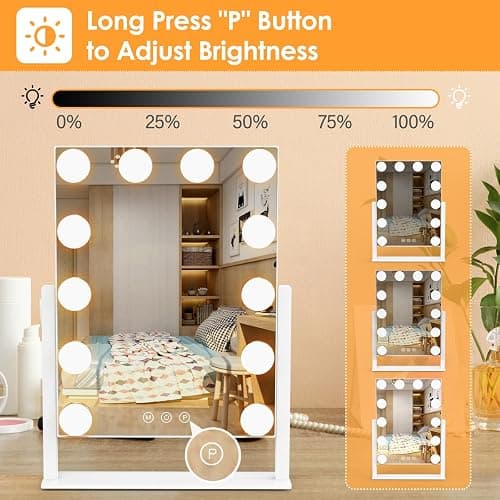 Dirket Vanity Mirror with Lights, Hollywood Lighted Makeup Mirror with 3 Color Lighting Modes and 12 Dimmable Bulbs, Detachable 5X Magnification, Smart Touch Control, 360°Rotation, White thumbnail 4