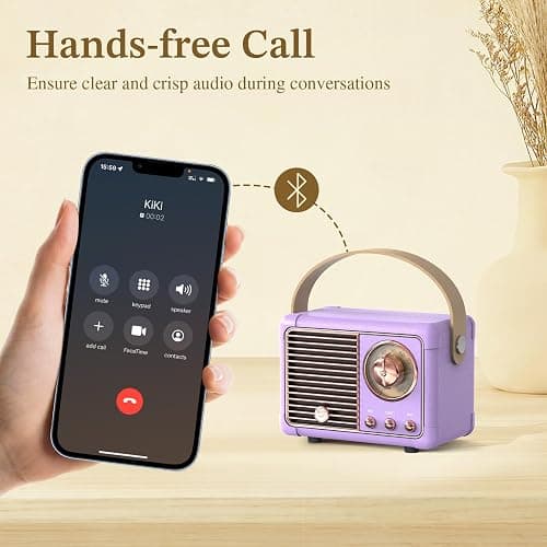 PRUNUS J-999 Retro Bluetooth Speaker,Vintage Decor Mini Wireless Speaker | Cute Old Fashion Style for Kitchen Desk Bedroom Office Party Outdoor Best Birthday Gifts Ideas for Women Teenage(Purple） thumbnail 7