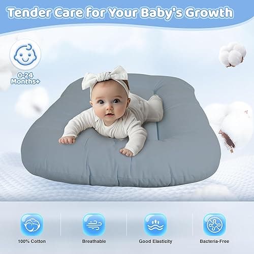 Baby Lounger - Baby Lounger Pillow for Newborn, 0-24 Months, Infant Lounger for Home and Travel, Co Sleeping Baby Nest, Newborn Babies Essentials Gifts, GrayishBlue (Lounger Cover Included) - Grayish Blue thumbnail 4
