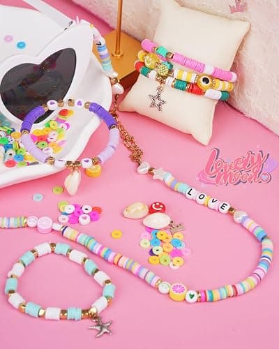 LovelyMoon Bracelet Making Kit 5000 Pcs Clay Beads Flat Preppy Beads for Friendship Jewelry Making Polymer Heishi Beads with Charms Gifts for Teen Girls Crafts for Girls Ages 6 7 8 9 10 11 12 thumbnail 5