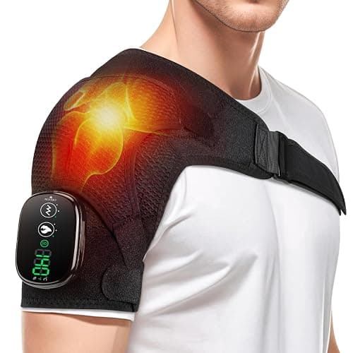 Cordless Shoulder Heating Pad with Massage, Heated Shoulder Wrap with Massage for Rotator Cuff Shoulder Brace, Shoulder Massager for Pain Relief Deep Tissue, Black - Image 1