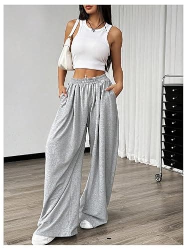 SweatyRocks Women's Barrel Pants Wide Leg High Waist Baggy Sweatpants Elastic Oversized Athletic Joggers Trousers thumbnail 6