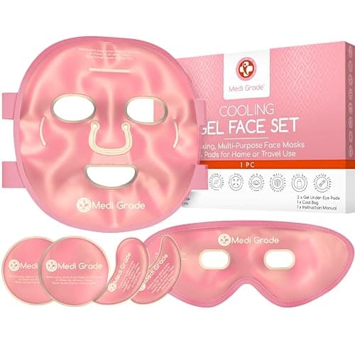 Medi Grade Face Ice Pack and Cooling Eye Mask Set, ChillGel Gel Mask, Pink | Ice face mask and gel eye mask for puffy eyes and dark circles, cooling self care with storage bag - Image 1