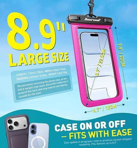 Hiearcool Waterproof Phone Pouch,Waterproof Phone Case for iPhone 17 16 15 14 13 Pro Max,IPX8 Phone Waterproof Pouch for Beach Cruise Ship Travel Essentials Green&Bright Red-2Pack thumbnail 3