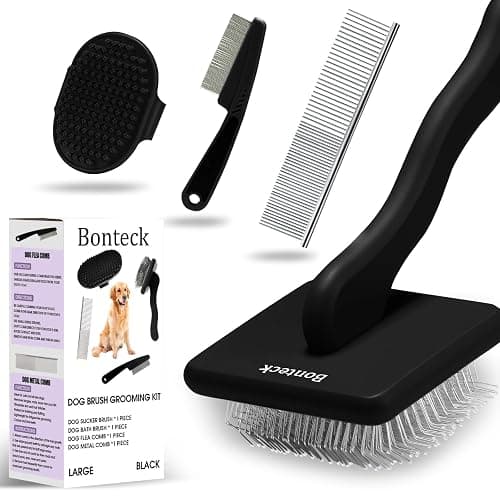Bonteck Dog Slicker Brush for Dogs Grooming Kit 4PCS | Large Dog Brush for Goldendoodles Poodles Doodles | Long Pin Haired Brush | Poodle Brushes and Comb (Black) - Image 1