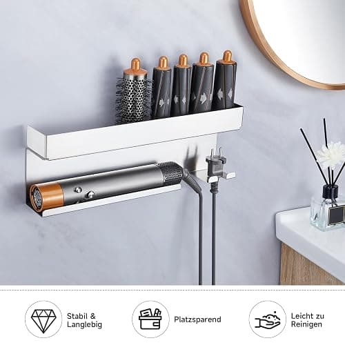 YYBO Föhnhalter Wand Ohne Bohren, Glätteisen Halterung, Föhn Halterung für Glätteisen Lockenstab Styler Zubehör, Fönhalter Wandhalterung, Fönhalterung Bad (Silber) thumbnail 7