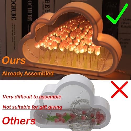 ITOWNKN Unique Tulip Lamp Cloud Night Light, Fully Assembled Infinity Flowers Mirror, USB Powered Home Decoration Table Lamp, Aesthetic Room Decor Gifts for Teen Girls Kids (Pink) thumbnail 2