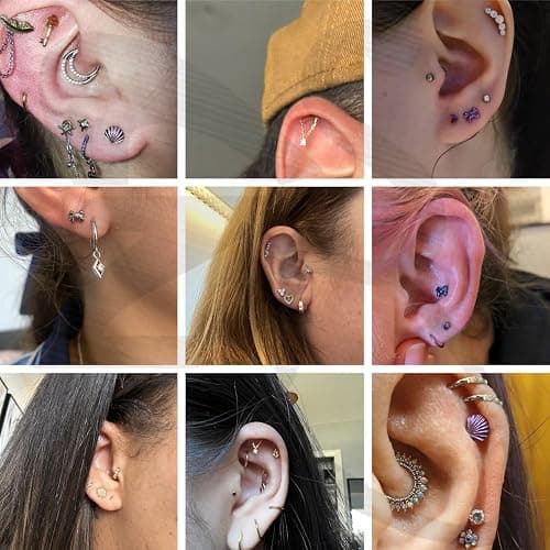 ZS ASTM F136 Titanium 16G 8mm Piercing Jewelry for Lip, Labret, Conch, Tragus, Helix, Earlobe - Hypoallergenic Internally Threaded Flat Back Cartilage Stud Earring - #6 Pendant-Flower thumbnail 2