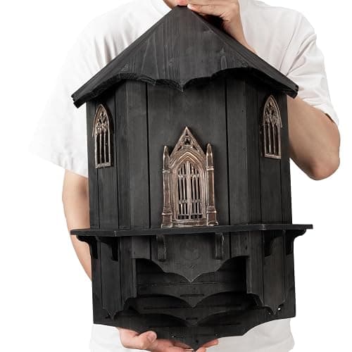 VIREESR Extra Large Wooden Castle Bat Houses for Outside Bat Box for Outdoors - Four Chamber Box Perfectly Designed to Attract Bats - Durable and Easy to Hang(Bat House Ⅰ XL Black) - Image 1