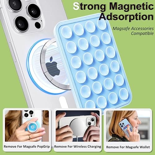 PKYAA Anteel Magnetic Suction Phone Mount for MagSafe Case, Silicone Grip Secure Mirror Shower Phone Holder for iPhone 12/13/14/15/16, Hands-Free Selfie/Video for TikTok Creator/Influencer (White) thumbnail 2