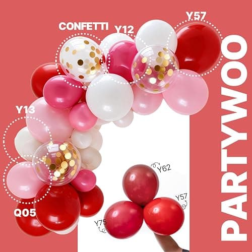 PartyWoo Pink and Red Balloons 66pcs 12 Inch Hot Baby Pink Matte Red White Gold Confetti Balloons for Valentine's Day Engagement Wedding Bachelorette Girl Princess Birthday Party Decorations thumbnail 4