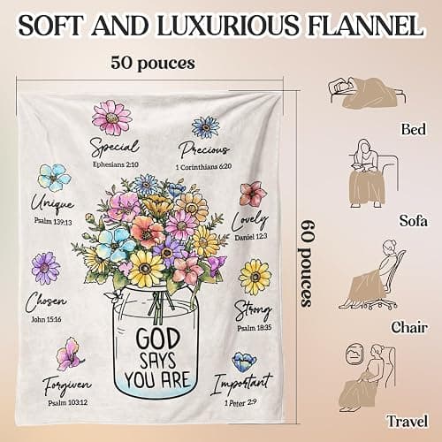 Christian Religious Gifts for Women, Christmas Birthday Gifts for Women | Baptism Communion Inspirational Catholic Faith Gifts for Sister Daughter Girls Her Mom Friend, Soft Throw Blankets 50''x 60'' thumbnail 3