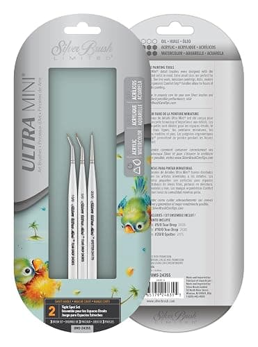 Silver Brush Limited UMS-2435S Ultra Mini Tight Spot Set, for Watercolor, Gouache, Inks, Dyes, Acrylic, & Heavy Body Paints, Set of 3, Size 20/0 Spotter, 5/0 and 10/0 Tear Drop Brushes, Short Handle thumbnail 2