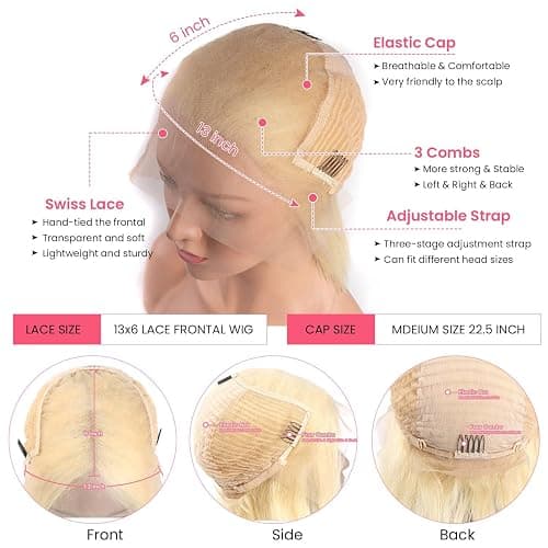 10 pouces 613 Blonde Short Bob Wig Cheveux Humains Straight Lace Front Perruque 180 Densité 13x4 HD Lace Front Perruque Bob Wig Pré - épelé des Cheveux de bébé pour Les Femmes thumbnail 5