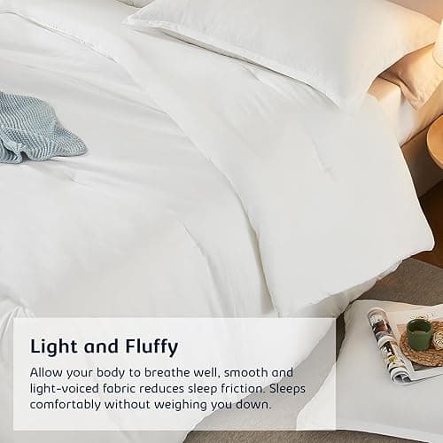 Quataly Twin Comforter Set White,2PCS Soft Lightweight Breathable Bedding Comforter Sets for All Season, Twin Size(68''×90'' Comforter & 1 Pillowcase) - White - Twin (68"x90") thumbnail 5