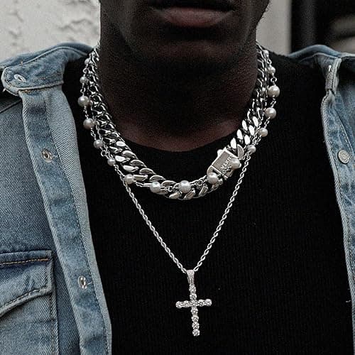 KONFEN Kette Herren Damen mit Anhänger, Schädel Kreuz Halskette Wikinger Ketten aus Edelstahl mit Zirkonia, Horus Auge Kreuz Kreuzanhänger, Kettenanhänger Edelstahlkette Kruzifix Necklace Men thumbnail 7