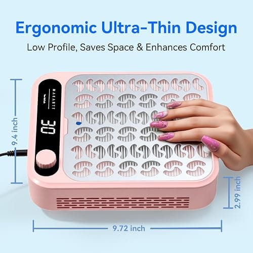 Makartt Nail Dust Collector - Professional Powerful Suction Larina Vacuum Fan Dust Cleaner with LED Display, Adjustable Speed, Reusable Filter for Acrylic Nails Polishing Manicure Salon Home Pink thumbnail 2