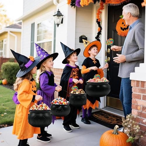 Witch Cauldron Halloween Decoration, 10 in 1 Package Large Black Plastic Candy Bowl Set, Cauldron Kettle Candy Holder Containers for Halloween Party Decor & Trick-or-Treat Bowl thumbnail 2