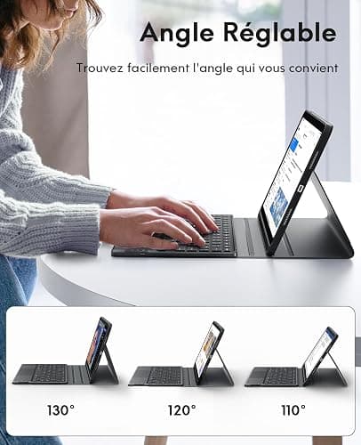 Earto Clavier iPad 10eme Generation/11 Generation A16(2025), Coque Clavier iPad 10eme Generation avec Touchpad, Eclairage 7 Couleurs, Rechargeable AZERTY, Noir thumbnail 6