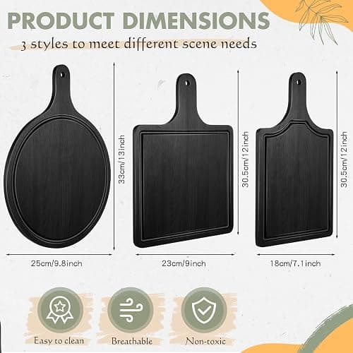 Geetery 3 Packs 12 Inch Black Wood Chopping Boards with Handle and Deep Juice Groove Small Bamboo Wooden Pizza Paddle Serving Boards Tray Charcuterie Plank Chopping for Cheese Steak Bread thumbnail 3