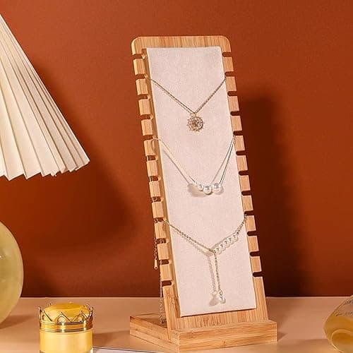 TANG SONG Natural Color Bamboo Flannelette Soft Mat Multiple Necklace Display Stand Necklace Bracelets Chains Organizer Holder for Home (Beige) thumbnail 3