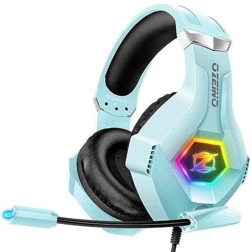 Ozeino Gaming Headset, 3D Sound Effects, Noise Eduction Microphone, Gaming Headphone for Ps4, Ps5, Xbox One, PC, Switch(Light Blue) - Image 1