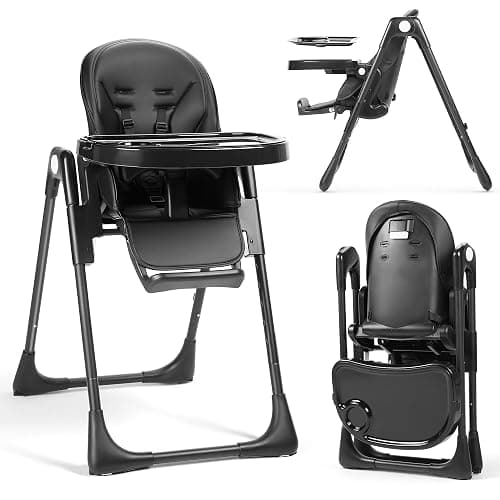 TODEFULL 3 in 1 Foldable Baby High Chair, Infant High Chairs for Babies and Toddlers, 6 Height & 5 Recline Adjustable Toddler Feeding Chair, 2 Tray Depth & 3 Footrest Angles, 2 Built-in Wheels, Black - Image 1