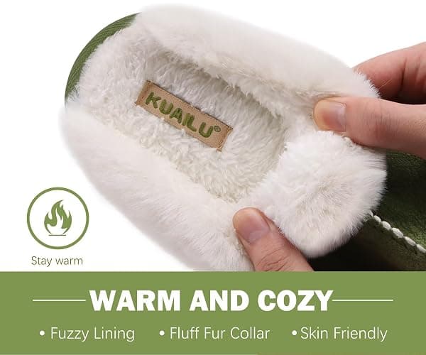 KuaiLu Womens Fluff Plush Slippers Ladies Cosy Memory Foam Warm Winter Mule Slippers Slip on Comfy Arch Support House Shoes with Non-Slip Indoor Outdoor Hard Sole thumbnail 2